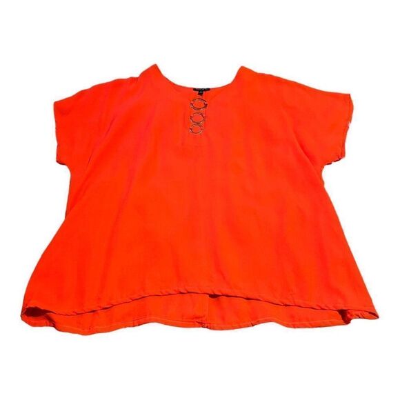 Sami & Jo Plus 1x Adult Orange Blouse Shirt Gold Rings Neckline Womens Comfy - Picture 1 of 5
